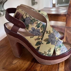 Yellow boho floral clog like heels